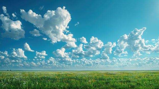 AI generated Verdant Grass Field Below Blue Sky photo