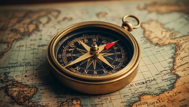 AI generated Antique vintage compass, world map photo