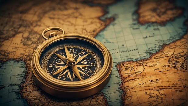 AI generated Antique vintage compass, world map photo