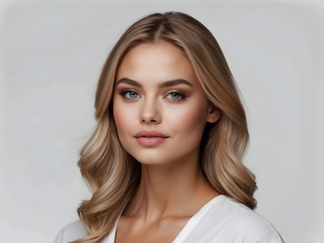 AI generated Portrait of young beautiful blonde woman, blue eyes,  natural makeup, isolated on white background, self care and beauty photo