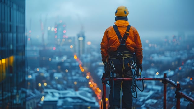 AI generated Man Standing on Top of Tall Building photo