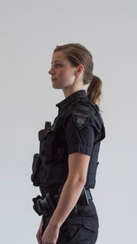 AI generated Police woman engaging with the community, such as talking to citizens or participating in a community event, against a white background, generative AI photo