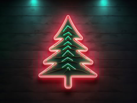 AI generated AI Generated neon Christmas tree light on the wall photo