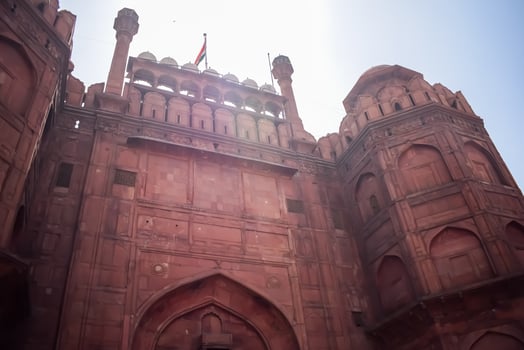 Architectural details of Lal Qila - Red Fort situated in Old Delhi, India, View inside Delhi Red Fort the famous Indian landmarks photo