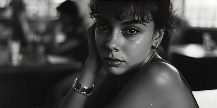 AI generated Elegance in Monochrome, Capturing an American Model's Beauty Through Timeless Black and White Photography photo