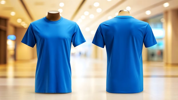 AI generated A Pair of Blank Blue T-shirt For Design Mock Up photo