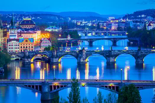 Panoramic view of Prague bridges over Vltava river photo