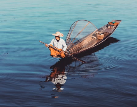 Traditional Burmese fisherman at Inle lake, Myanmar photo