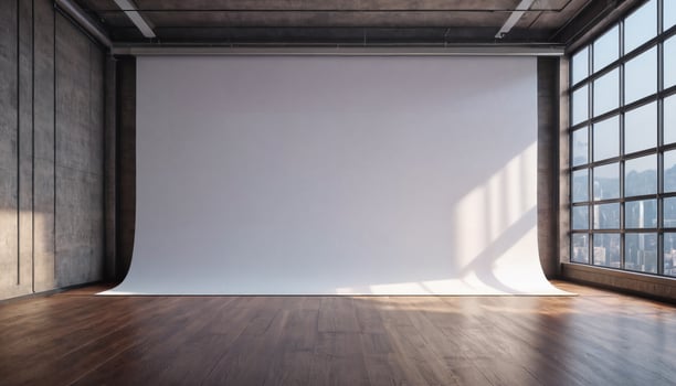 AI generated large smart room concept, a blank large projection screen on the wall background photo