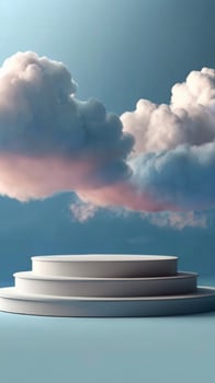 AI generated Background podium pink 3d product sky platform display cloud pastel scene render stand. Pink podium stage minimal abstract background beauty dreamy space studio pedestal smoke showcase photo