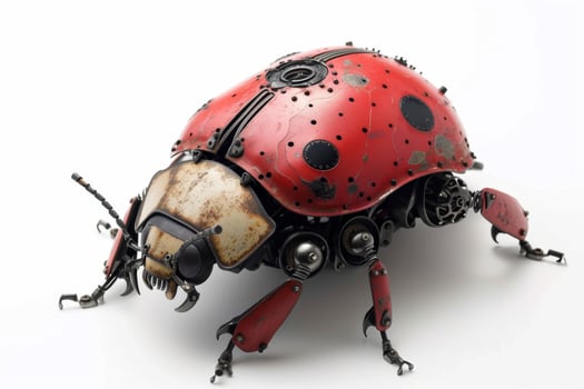 AI generated a mechanical ladybug on a white background. A beetle with mechanisms and gears on a white background photo