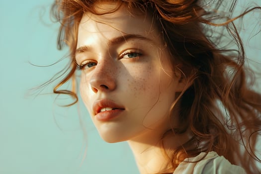 AI generated Tousled Hair in Soft Greens Carefree Beauty Essence photo