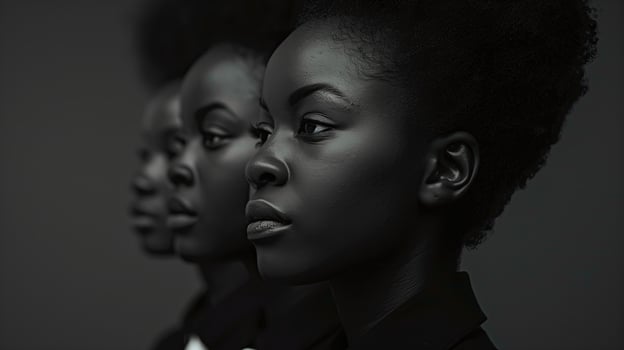 AI generated Fashion portrait of beautiful african american women in studio. Black History Month concept. photo