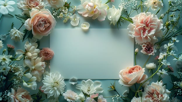 AI generated Spring Serenity Elegant Wedding Celebratory Greeting Card adorned with White Flowers on a Light photo
