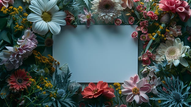 AI generated Spring Serenity Elegant Wedding Celebratory Greeting Card adorned with Flowers on a Light photo