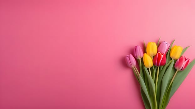 AI Generated banner, tulips, flowers, march 8, pink banner, place for text, background with flowers, banner photo