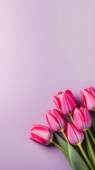 AI Generated Tulip flowers on pastel lavender background, space for text, story format photo
