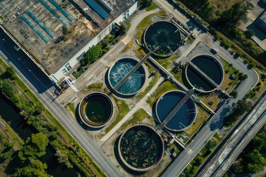 AI generated water treatment plant, Treatment facilities. Recycling. Waste processing water treatment plant photo