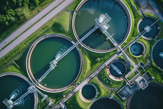 AI generated water treatment plant, Treatment facilities. Recycling. Waste processing water treatment plant photo