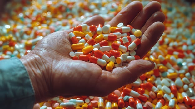 AI generated Person Holding Handful of Pills photo