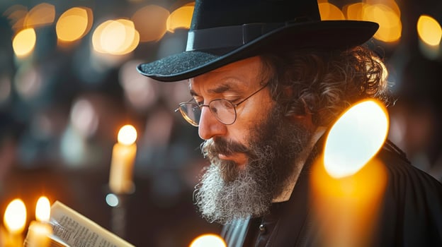 AI generated Man With Hat and Glasses Reading a Book photo