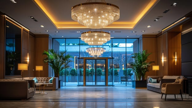 AI generated Glass Chandelier Hanging in Living Room photo