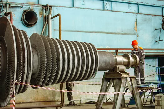 Power generator steam turbine during repair at power plant photo