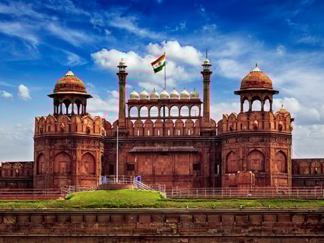 Red Fort Lal Qila with Indian flag. Delhi, India photo