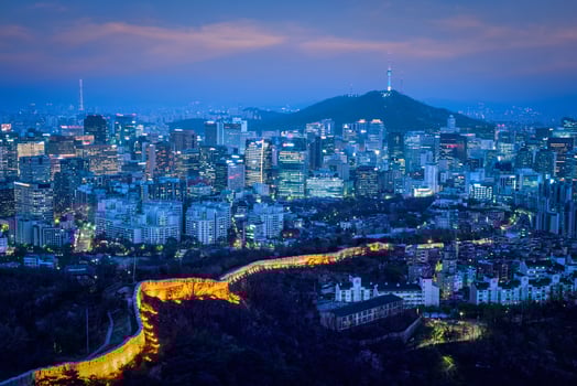 Seoul skyline in the night, South Korea. photo