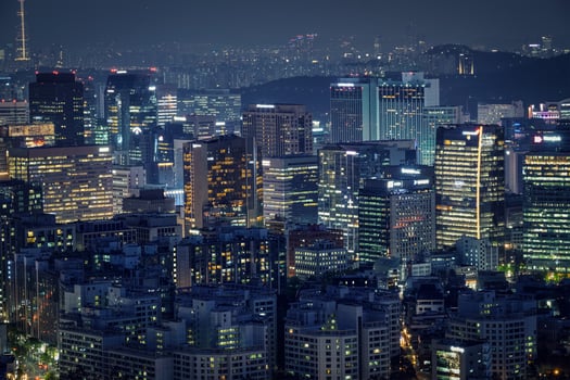 Seoul skyscrapers in the night, South Korea. photo
