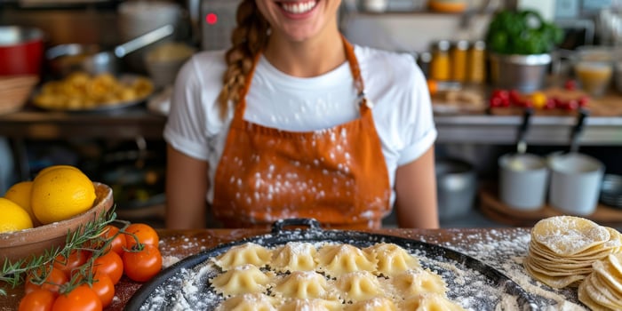 AI Generated Classic Pasta on kitchen background. Diet and food concept. photo