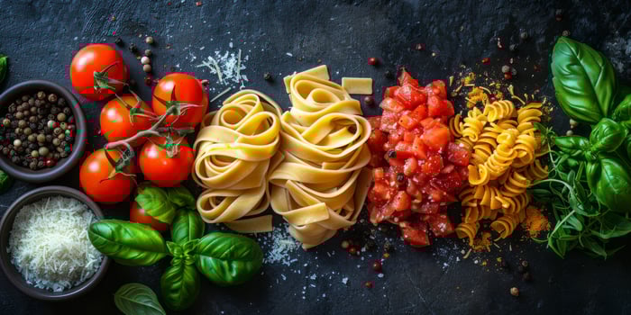 AI Generated Classic Pasta on kitchen background. Diet and food concept. photo