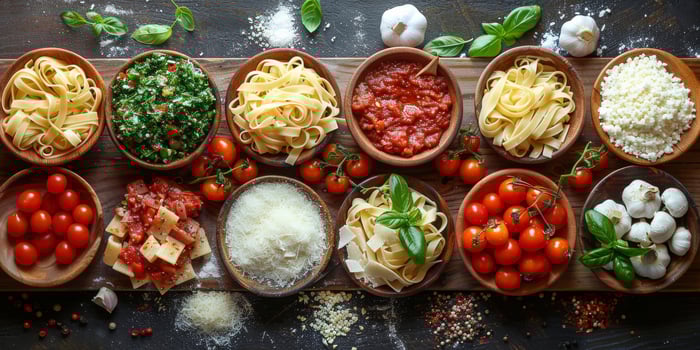 AI Generated Classic Pasta on kitchen background. Diet and food concept. photo