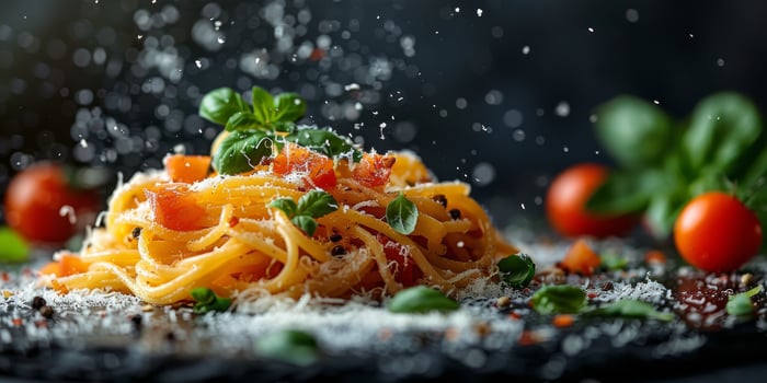 AI Generated Classic Pasta on kitchen background. Diet and food concept. photo
