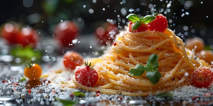 AI Generated Classic Pasta on kitchen background. Diet and food concept. photo