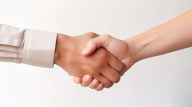 AI generated Two People Shaking Hands Over a White Background photo