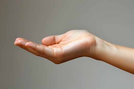 AI generated Female hand on gray background. Close up of female hand gesturing photo