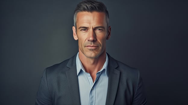 AI Generated Businessman in a suit looking at the camera with a serious expression photo