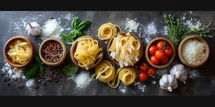 AI Generated Classic Pasta on kitchen background. Diet and food concept. photo