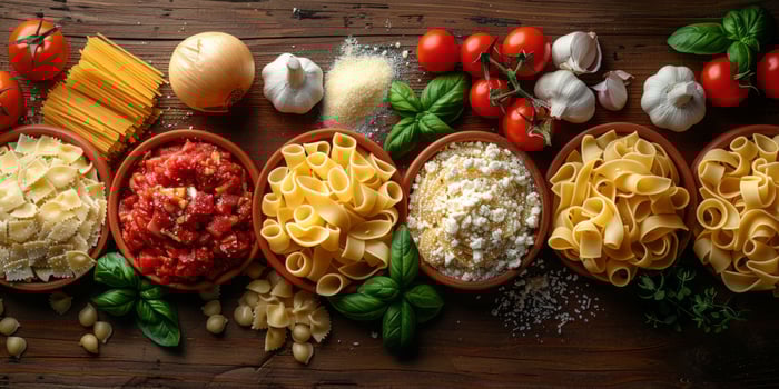 AI Generated Classic Pasta on kitchen background. Diet and food concept. photo