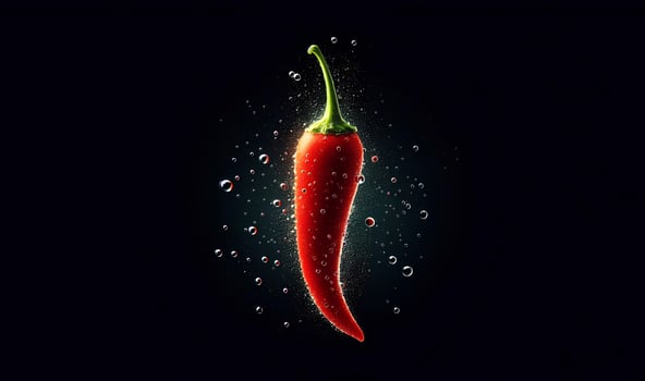 AI generated red chilies floating in the water, on a dark background photo