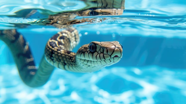 AI generated Hilarious underwater scene cobra in pool plays deep dive action, Ai Generated. photo