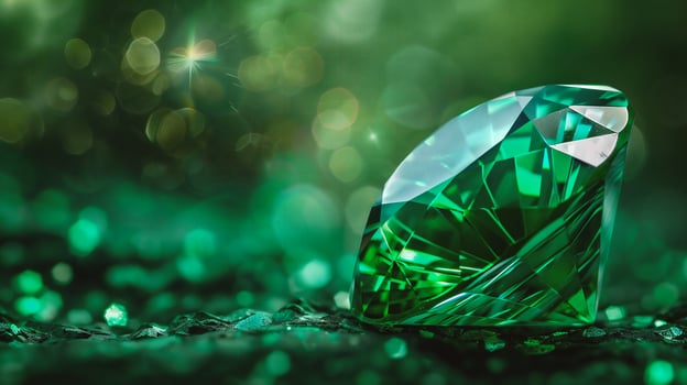 AI generated Diamond on green background with bokeh photo