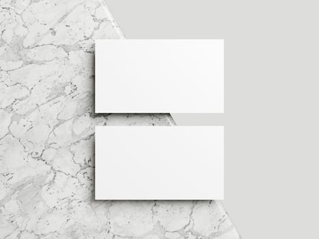Blank white business card mockup on marble background 3d render illustration for mock up and design presentation. photo