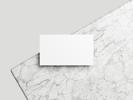 Blank white business card mockup on marble background 3d render illustration for mock up and design presentation. photo
