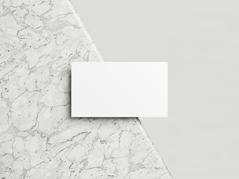 Blank white business card mockup on marble background 3d render illustration for mock up and design presentation. photo