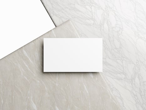 Blank white business card mockup on marble background 3d render illustration for mock up and design presentation. photo