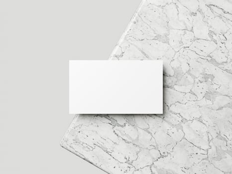 Blank white business card mockup on marble background 3d render illustration for mock up and design presentation. photo