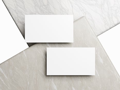 Blank white business card mockup on marble background 3d render illustration for mock up and design presentation. photo