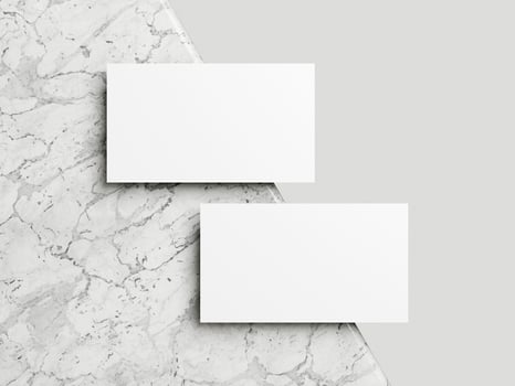Blank white business card mockup on marble background 3d render illustration for mock up and design presentation. photo